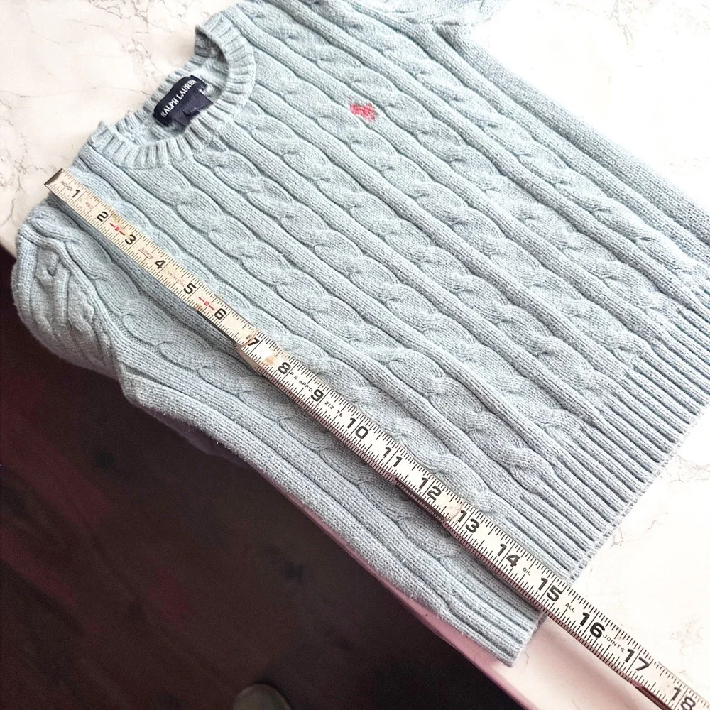 Vintage Ralph Lauren Cotton Long Sleeve Cable Knit Blue Sweater Kids Size Small